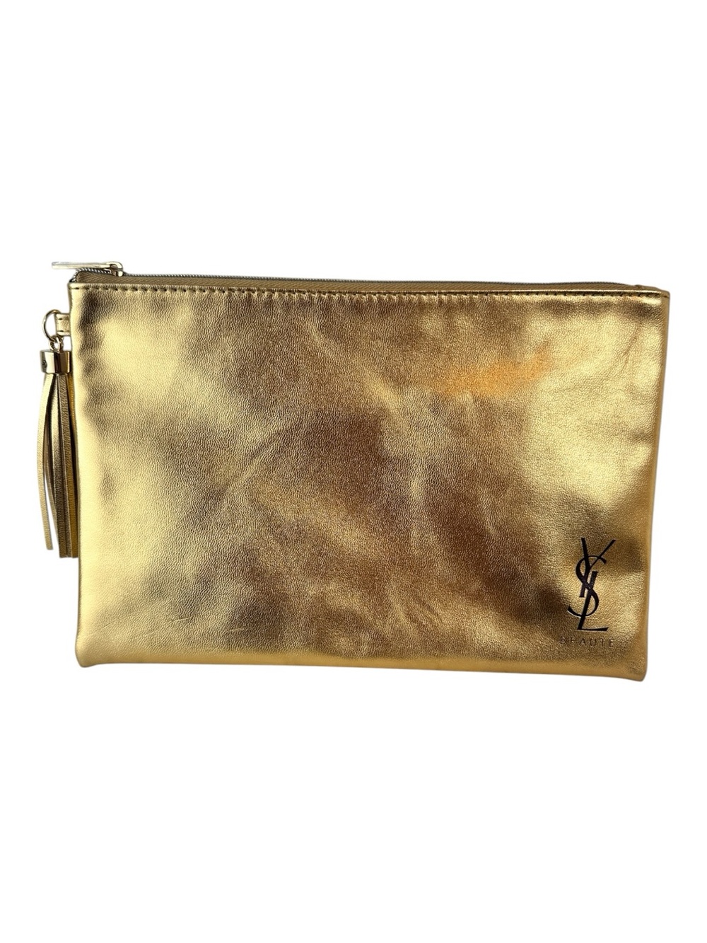 YSL Beauty Gold Makeup Bag Purse Insert Catch All w/ Detachable Snowflake Charm